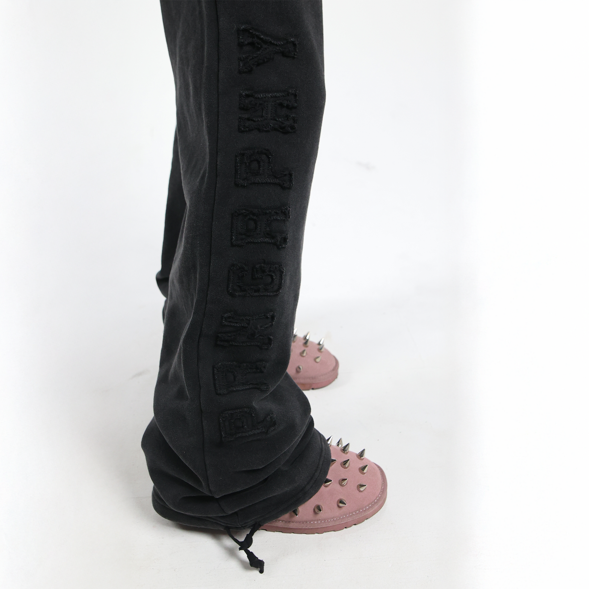 Prngrphy Wide Leg Varsity Trousers SIDE Studded Suede Boots in pink