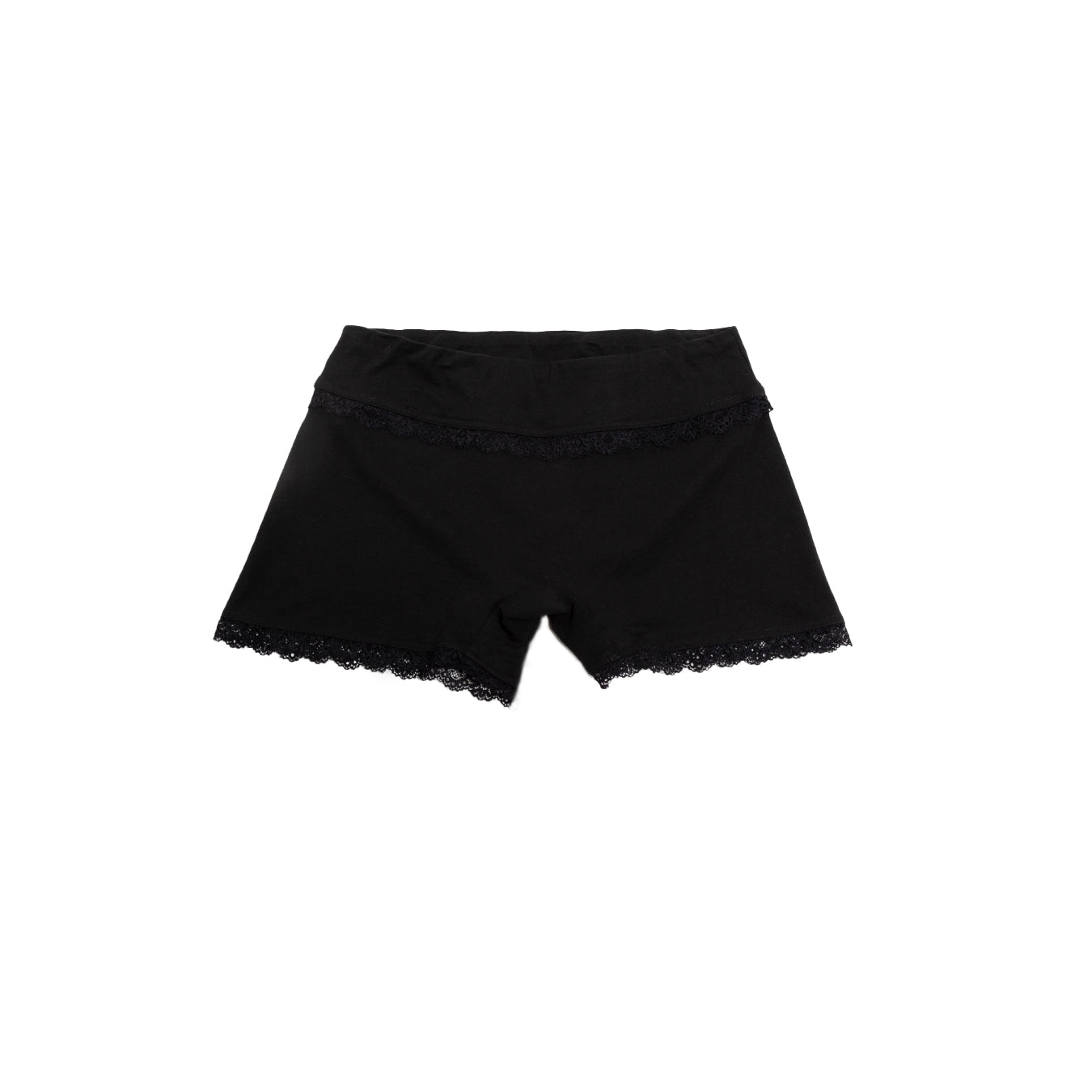 Prngrphy – Black "Thank God" Lace Trim Mini Shorts
