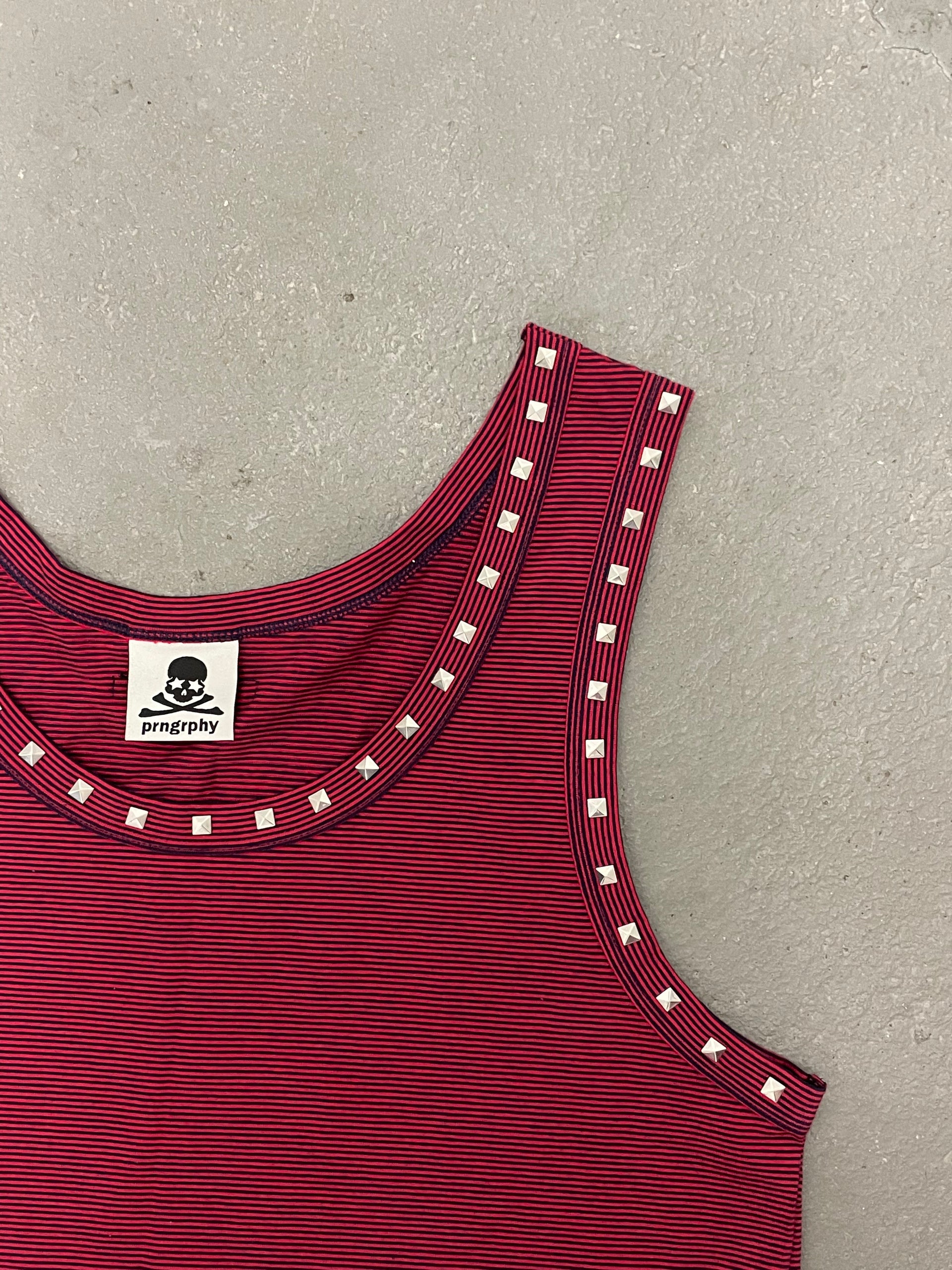 prngrphy - Red Striped Studded Tank Top.