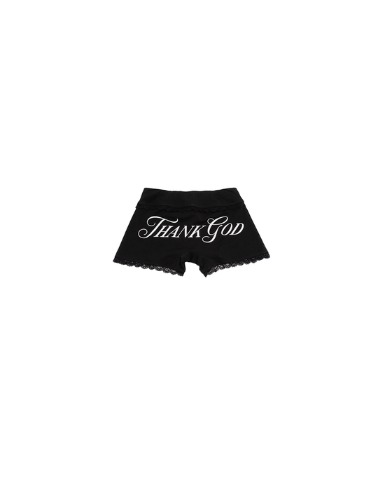 Prngrphy – "Thank God" Lace Trim Mini Shorts