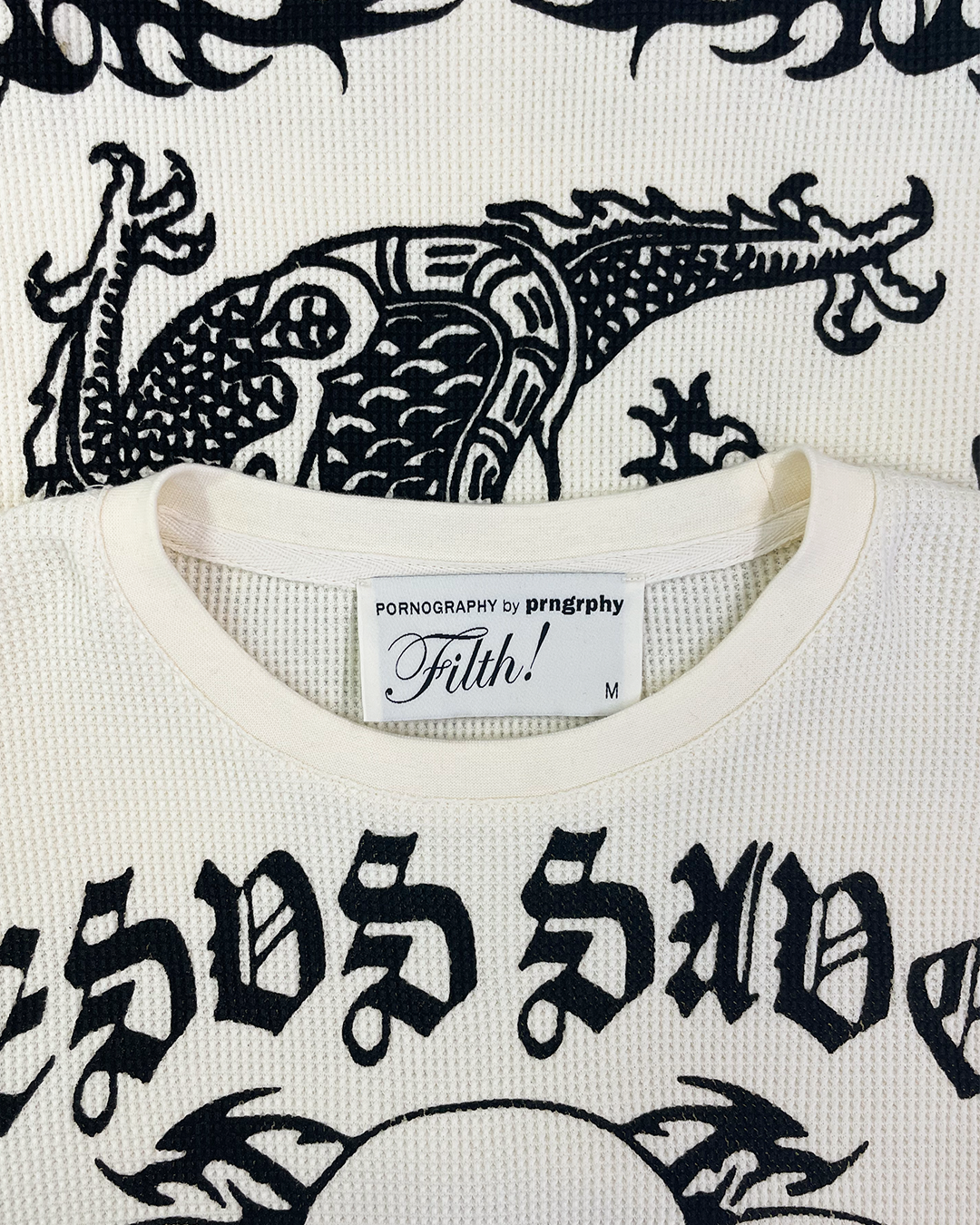 Tattoo Print Off-White Waffle Knit Sweater